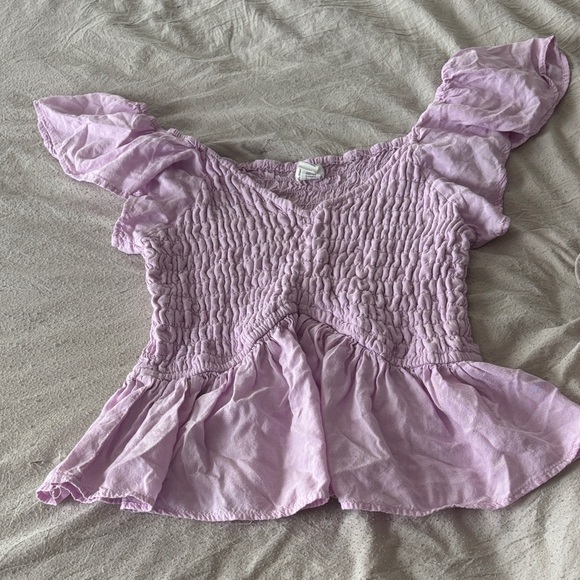 Japna Tops - Japna Lavender Smocked Blouse with Ruffled Sleeves